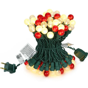 GlowVibe Christmas Lights 70 Counts Red and White Globe String Lights with Pearlized Glass 120V ETL Certified Indoor Outdoor Use for Holiday Party Thanksgiving Yard Xmas Tree