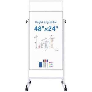Amazon.com : maxtek Rolling White Board, 48 x 24 Height Adjustable Whiteboard on Wheels, Large Magnetic Standing Mobile Easel Board, Double-Sided with Stand for Office, Home, and Classroom : Office Products