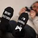 4 x Novelty Gamers Socks Gifts For Christmas,Birthday,Video Game Gifts,Funny Saying Crew Socks for Men,Women and Teens (Black)