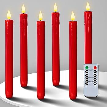 Homemory Waxy Red Flameless Taper Candles with Remote, Led Flameless Candlesticks Classic Tall Candle, Flickering Battery Operated Taper Candles for Bedroom, Dining Room, 9.6 inches