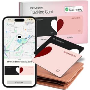 SPOTMINDERS Apple MFi Certified Wallet Tracker Bundle for Couples Black & Pink (iOS Only) Gifts for Women 0.07in Works with Apple Find My Rechargeable Tracking Card Slim Item Finder for Anniversary (Love Duo Set (Pack of 2))