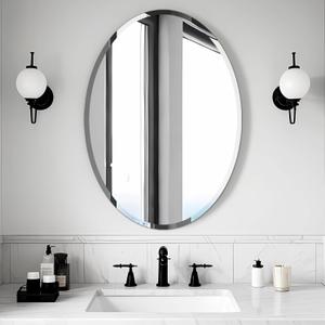 Bathroom Mirror for Over Sink, Oval Frameless Mirror, Beveled Polished Wall Mirror for Bathroom, Bedroom, Vanity and Entryway 20" x 28"