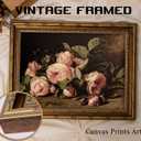 Vintage Gold Framed Canvas Wall Art Vintage Pink Flower Art Prints Rustic Cottagecor Pink Roses Painting Pictures Still Life Floral Poster Artwork for Bedroom Living Room Kitchen Farmhouse Wall Decor, 24"L x 16"W