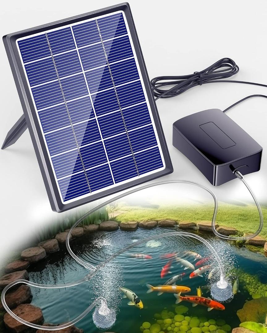 Biling Solar Aerator for Pond with 2200 mAh Battery Backup, 3 Modes Solar Air Pump Hydroponics Air Pump, Solar Powered Pond Aerator Pond Bubbler for Outdoor Fish Pond Stock Tank Aquarium