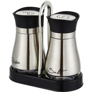 Lonffery Salt And Pepper Shakers Set, Stainless Steel Salt Containers With Glass Bottle For Table, RV, Camp, BBQ, Set Of 2 (Black)