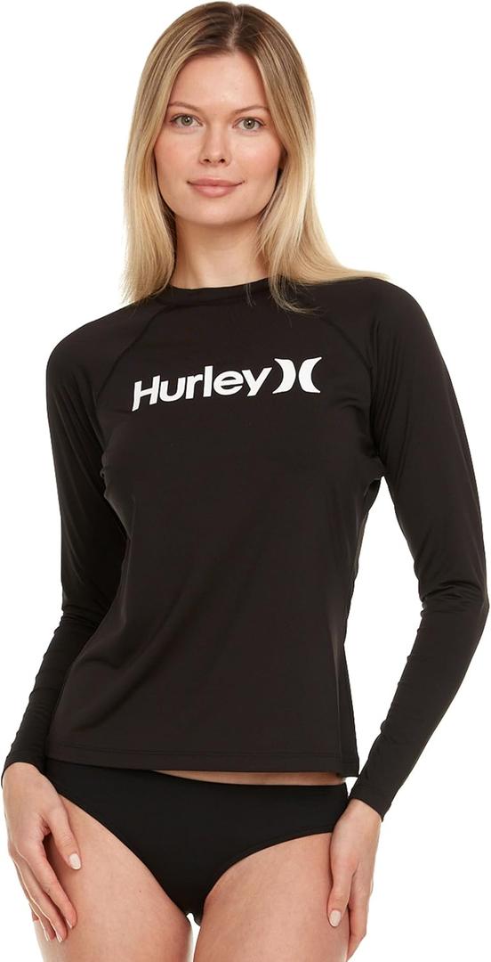 Hurley Rash Guard for Women, Womens Rash Guard Long Sleeve Shirts, Rashguard Swim Shirt Women UPF 50+ SPF & UV Protection (Large, Black)