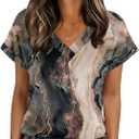 Zeagoo Womens Summer Tops Rolled Short Sleeve V Neck Shirts Casual Dressy Business Work Blouses Outfits (L)