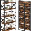 No Assembly Folding Bookshelf, 5 Tiers Vintage Wood Collapsible Book Shelf for Storage,Industrial Metal Foldable Bookcase Organizer for Living Room Bedroom Home Office (Rustic Brown)