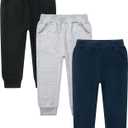 GFQLONG 3 Pack Toddler Pants Sweatpants Boys Cotton Joggers, Athletic Pull on Sweat Pants with Pockets for Kids Clothes, Grey+Black+Navy, 2-3T