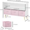 Kids Bookcase and Bookshelf, Multi Shelf Toy Storage Organizer, Kids Bookshelf with 3 Collapsible Fabric Drawers and Pine Legs, Kids Book and Toy Display Rack for Bedroom, Playroom White+Pink, 35.43 x 11.02 x 23.62 inches