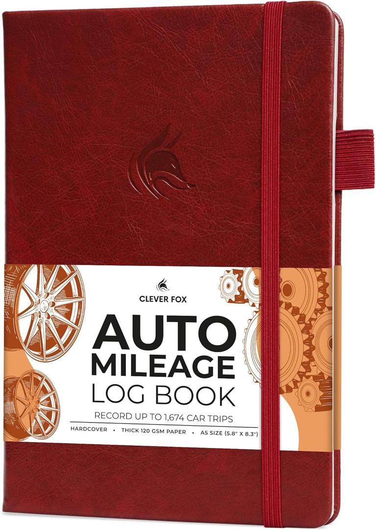Clever Fox Auto Mileage Log Book Vehicle Logbook with Mileage, Expense, Gas Consumption & Lubrication Trackers Driving Logger for Car Records A5 Size, 1,674 Mileage Entries (Red)