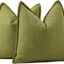 MADIZZ Textured Chenille Throw Pillow Covers Pack of 2 Natural Soft Decorative Accent Pillowcases Boho Neutral Couch Throw Pillow for Bed Home Decor for Sofa Livingroom 16x16 inch Moss Green