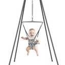 Jolly Jumper Elite (Grey Safari) Baby Exerciser - Sturdy Frame, 6 ft Tall Stand Baby Jumper, Indoor and Outdoor Exercise Saddle Seat, Adjustable Height, for Infants up to 28lbs