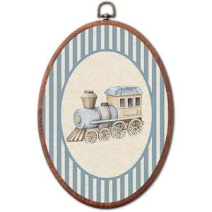 Vintage Classic Train Nursery Oval Wall Art, Blue Stripe Canvas Prints Framed, Farmhouse Retro Decor Wall Art Hanging Decor for Kids Toddler Room Playroom Decoration, 8.6x11.4 Inch