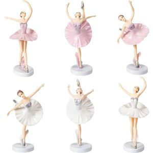 Uoeo 6 Pcs Ballet Girl Cake Topper - Dancing Ballerina Girl Figurine Cake Decorations Pink Cake Toppers for Ballet Girl Baby Shower Birthday Party Wedding Decoration