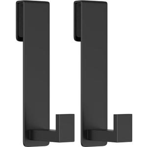 Shower Door Hooks, Heavy Duty Rack Hooks for Robe, Stainless Steel Towel Hooks for Bathroom, Fits Frameless Glass Shower Doors up to 3/8" (10mm) Thick (Black, Pack of 2)