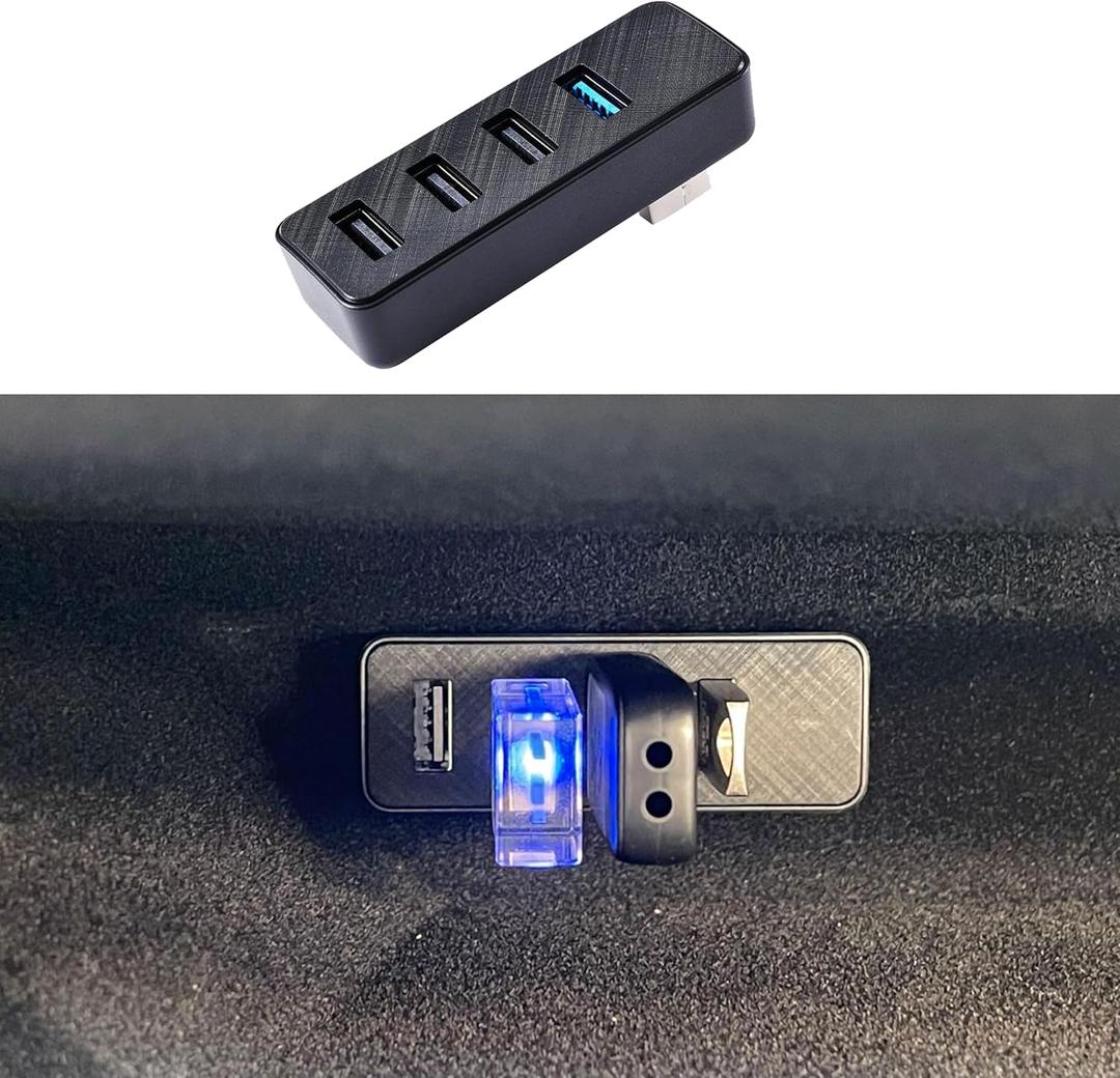 Leiakendi Glove Box USB Hub for Tesla 2024-25 Model 3 Highland, Cybertruck and Model Y Juniper 2025-26, 4-in-1 Glovebox Docking Station Accessories for Dashcam Flash Drive Data Transferring Game Music