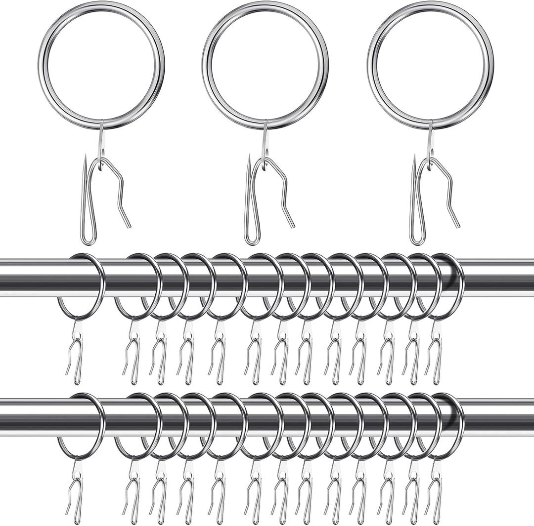 Qunclay 100 Set 1.65 Inch Metal Curtain Rings with Eyelets Curtain Hooks for Drapes and Metal Drapery Pin Drapery Hooks for Window Door Shower Bathroom Rings (Silver)