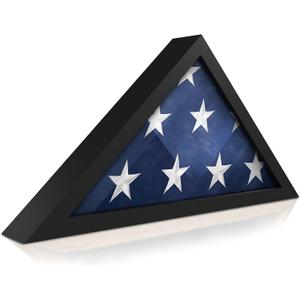 HBCY Creations Flag Display Case for 5' x 9.5' American Veteran Burial Flag Solid Wood Black Frame with Glass Front with Wall Mount or Standing Display, Flag Box Display Case for Burial Flag