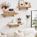 Wooden Floating Shelves for Wall, 15.7" W x 6" D x 0.6" H Large Wall Shelves, Hanging Storage Shelf with Hooks for Living Room, Kitchen, Bathroom, Bedroom Decor, Natural, 3 Packs
