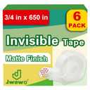 4 x Invisible Tape with Refillable Tape Dispenser, Holiday Supplies and Gift Wrap Tape, Great for Christmas Crafts, Matte Finish, 3/4 in x 650 in 6 Pack