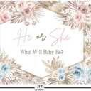 7x5ft Boho Gender Reveal Backdrop He or She What Will Baby Be Gender Reveal Banner Pampas Grass Photography Background Gender Reveal Party Decorations Photo Booth Props, Multicolor