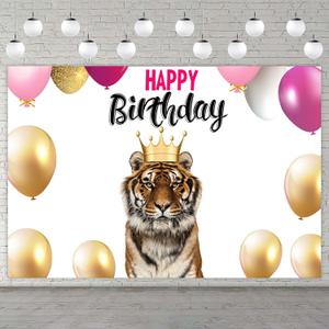 Tiger King Happy Birthday Banner Backdrop Realistic Lifelike Tiger Animal Zoo Theme Decorations Decor for Safari Wild One 1st Birthday Party Baby Shower Favors Supplies Background Photo Booth Props