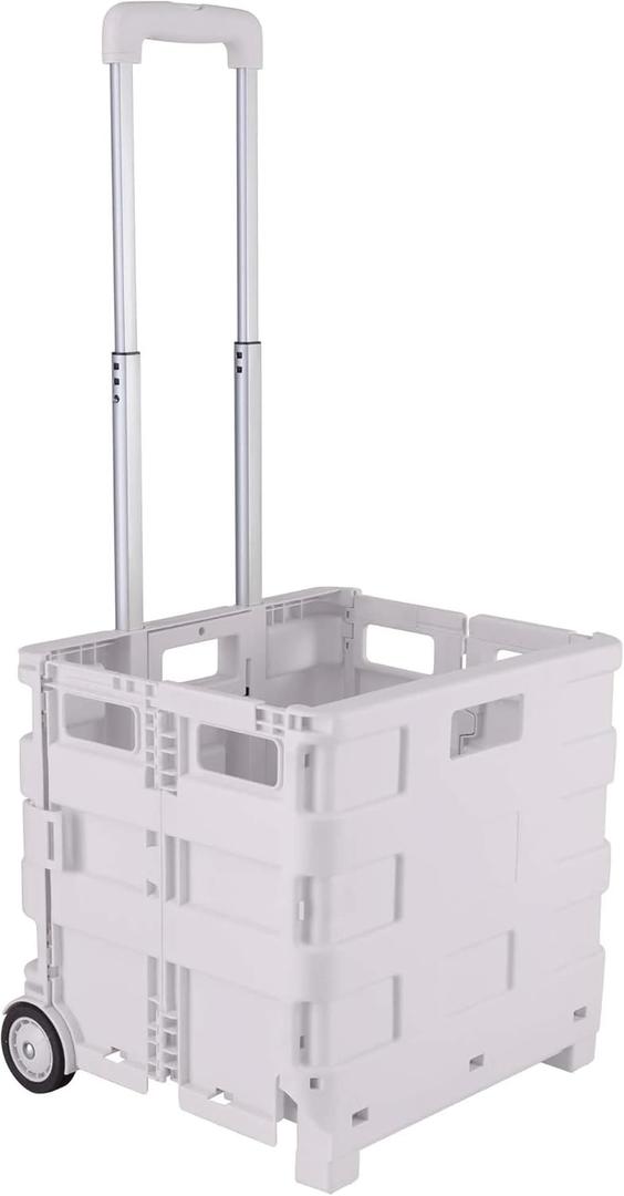 Folding Utility Cart Retractable Aluminum Handle Adjustable Handle Built-in Wheels Rolly Cart Easy to Carry Trolley Cart for Groceries Shopping Bags Sports Equipment