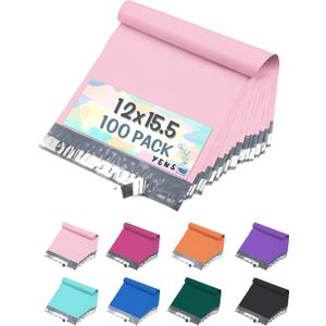 Yens Poly Mailers 12X15.5 100 Pack Light Pink,Strong Self Seal Adhesive Shipping Envelopes Waterproof for Shipping, Mailing, Packaging M5