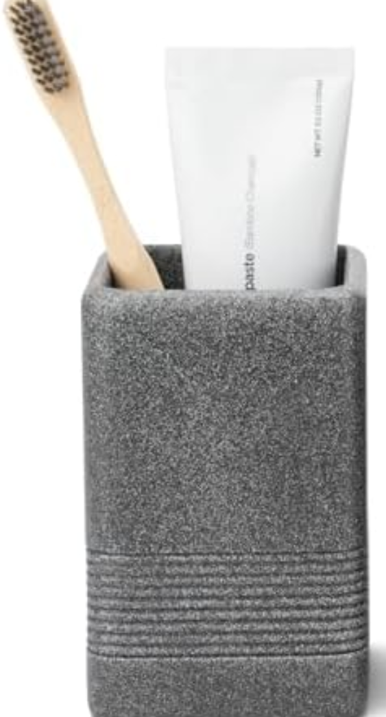 INIUNIK Toothbrush Holder for Bathrooms, Resin Bathroom Toothbrush Holder Set Tooth Brushing Holder, Cute Toothbrush Cup Organizer Tumbler for Bathroom Vanity Countertop, Dark Grey
