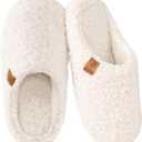 EverFoams Women's Fuzzy Slip-on Slippers Soft Comfy Memory Foam Indoor House Shoes (7-8, Beige)
