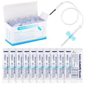 100 Pack Butterfly Needles Collection Needles Blood Collection Set with Holder Sterile Individual Packaging for Laboratories and Veterinary (Style1,23G X 3/4" X 12",Blue)