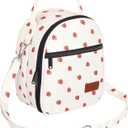 Joymee Lunch Box Insulated Lunch Bag Women Men Reusable Cooler Bag Adult Cute Lunch Tote Bags with Front Zipper Pocket, Adjustable Shoulder Strap for Work Office Picnic Travel, Beige-Strawberry