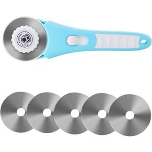 60mm Rotary Cutter with 5pcs Extra Blades, Bearing Design Rolling Cutter with Safety Lock for Fabric, Leather, Crafting, Sewing, Quilting, Fabric Rotary Cutter Perfect for Left & Right Hand (Blue)
