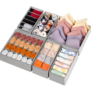 Criusia 6 Pack Sock Underwear Drawer Organizer Dividers, 58 Cell Foldable Fabric Dresser Closet Organizers and Storage Bins for Clothing, Baby Clothes, Bra, Panty, Scarf, Ties (Grey)