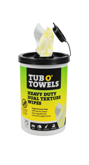 Tub O' Towels TW90 Heavy-Duty 10" x 12" Size Multi-Surface Cleaning Wipes, (10" x 12" wipes) Per Canister, Pack of 1, 75 Count Total