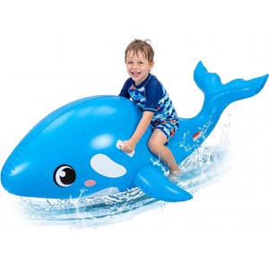 HyDren 79" Giant Inflatable Whale Pool Float Realistic Sea Animal Ride-On Toy with Handles for Kids Adults, Blow up Summer Gift Supplies, Beach Swimming Pool Party Decor