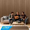 Acoustic Wall Panels, 2 Pcs 48"x11" 3D Wood Slat Soundproof Wall Panel for Interior Decor Noise Reduction for Home Theaters, Living Rooms, Bedroom and Ceiling (Walnut SGE-01)