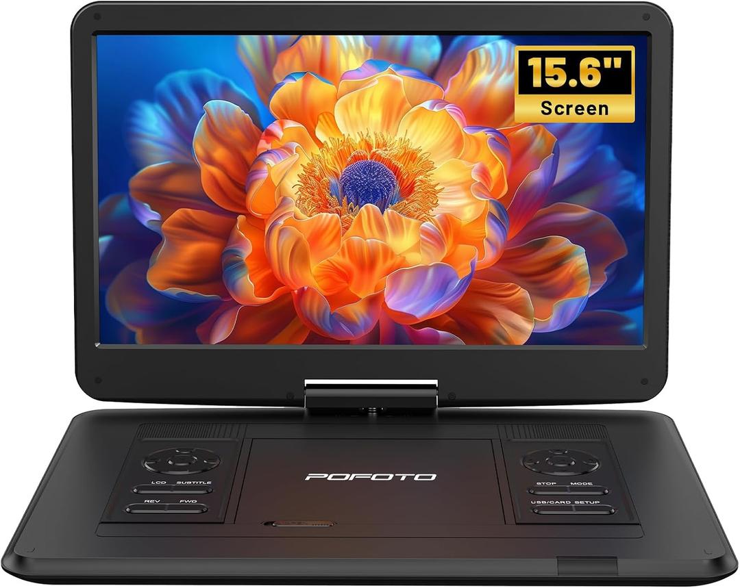17.5 Portable DVD Player with 15.6 Large HD Screen, 6 Hours Rechargeable Battery, Dual Speakers, Region Free, Remote Control, Support Multi-Format Sync TV, USB/SD, Black