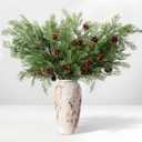 12 Pcs 39 Inch Christmas Artificial Pine Branches with Pine Cones Stems Real Touch Faux Cedar Branches Fake Greenery Needles Picks for Vase DIY Craft Garland Wreath Home Decorations
