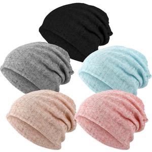 SATINIOR 5 Pieces Women's Slouchy Beanie Chemo Hat Stretch Cancer Head Wraps Sleep Head Scarf for Cancer Patient, Bright Color