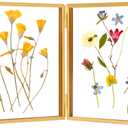 REDHUGO Double Glass Picture Frame Handmade, Glass Pressed Flower Frame, Hinged Brass Picture Frame Tabletop Photo Frames, Dried Flower Display Folding Frame for Home, Square, Gold, 44 Inches