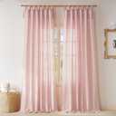 NICETOWN Thick Linen Semi Sheer Pink Curtains for Girls Room, Adjustable DIY Tie Top Light Filtering Curtains Privacy Linen Burlap Drapes for Bedroom/Princess Room, W52 x L96, 2 Panels