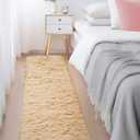 Ophanie Runner Rug for Hallway, 2x6 Upgrade Non-Slip Fluffy Soft Bedside Rugs, Bedroom Living Room Beige Shaggy Carpet for Kids Girls Boys Dorm Nursery Home Decor Aesthetic
