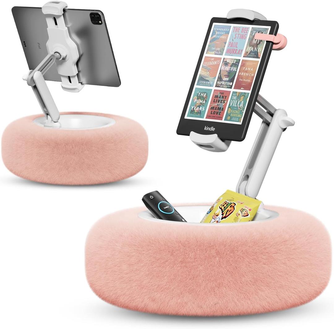 SupeDesk Tablet Pillow Stand for Reading, Adjustable Tablet Stand Phone Holder for Bed with Detachable Snack Bowl, Fits 4.7"-13" Kindle/Phones/Tablets, Watch Videos, Stream Media, Pink