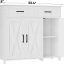 Homhedy Sideboard Buffet Cabinet, Coffee Bar Storage Cabinet with Drawers and Doors, Farmhouse Kitchen Cabinet with Adjustable Shelves, for Kitchen, Dining Room, Living Room, White