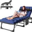 ABORON Heavy Duty Tanning Chair, 5-Gear Outdoor Folding Chaise Lounge Chair with Cushion,Portable Beach Lounge Chair for Outdoor Sunbathing Patio Pool Lawn Deck Poolside (Purplish Blue), 75.2 X 26.8 X 11.8 Inches