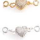 Ruwado 2 Pcs Locking Magnet Clasps Heart Shape Rhinestone Chain Extenders Closures Connector for Necklace Bracelet Women DIY Jewelry Making Supplies Accessories (Silver and Gold)