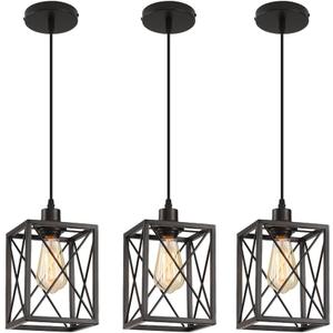 CAFULAM Black Pendant Lighting Modern Pendant Light, Adjustable Pendant Light Fixture,Pendant Lights Kitchen IslandLight (3 Pack Square Pendant Light)