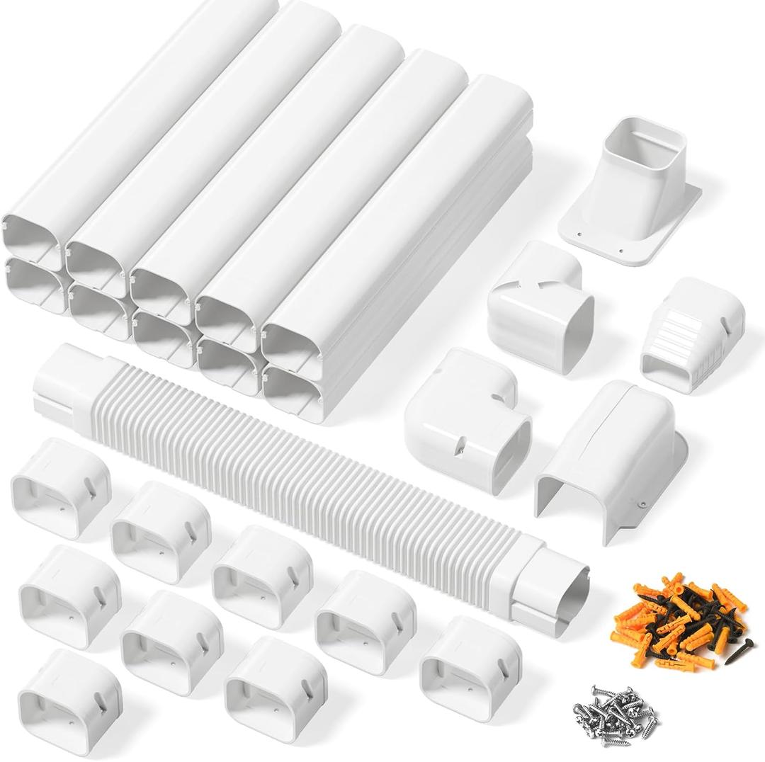 Kalkehay 3" W x 16Ft L Line Set Cover Kit for Ductless Mini Split Air Conditioners, PVC Decorative Cover for Central AC and Heat Pump Systems Tubing Cover
